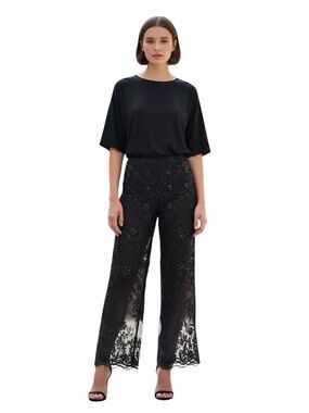 EMMA BLACK VINTAGE SILK SEQUINED PANTS.